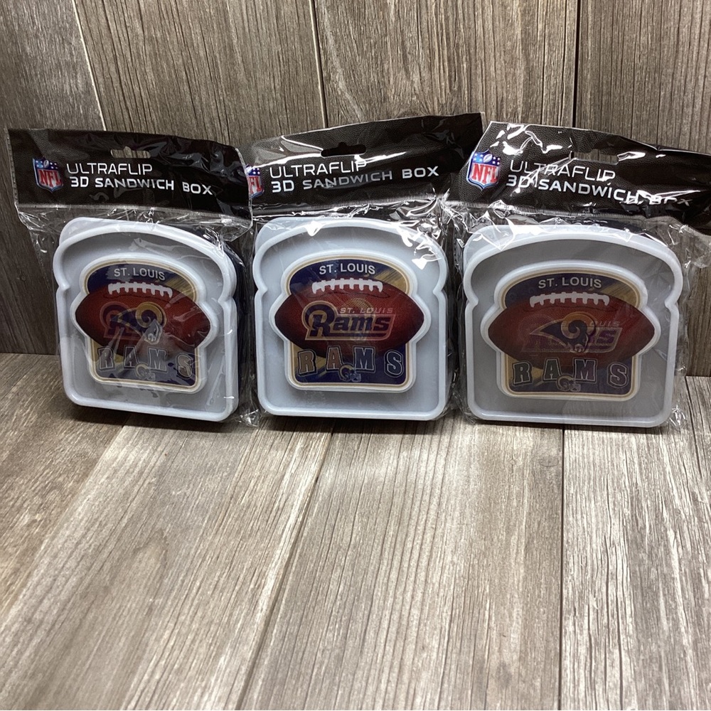 3- ST. LOUIS RAMS NFL UltraFlip 3D Plastic Sandwich Box Holder Container
